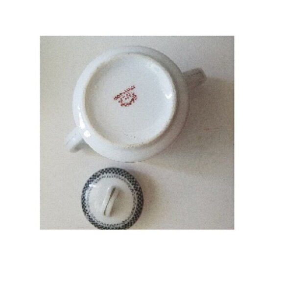 Sugar Bowl MC Made in Japan White Black Checkerboard pattern Gold Trim Handles - Picture 11 of 12